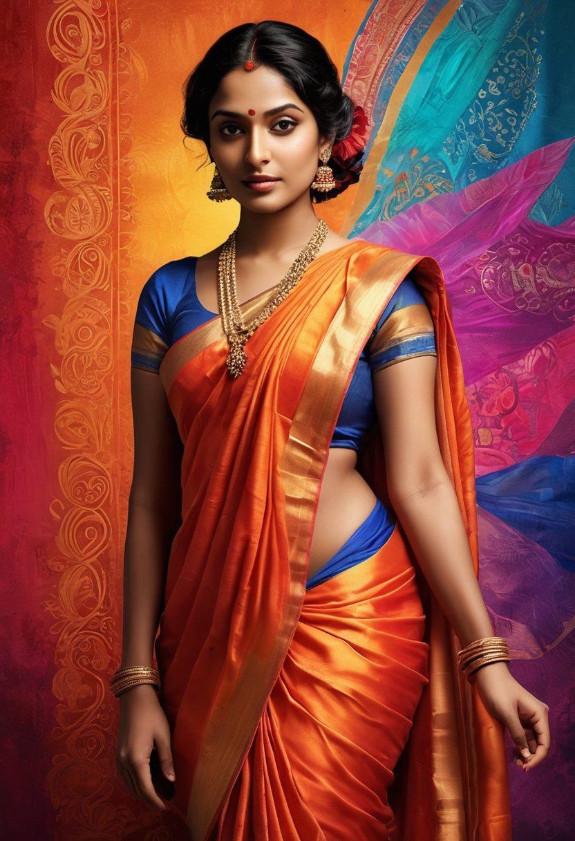 A vibrant collage showcasing the transformation of sex entertainment in India, juxtaposing an elegant woman draped in a silk saree with modern streaming technology visuals like a smartphone and digital screens. Include elements of traditional Indian art alongside contemporary graphic design aesthetics. The background should convey a sense of cultural richness and evolving societal norms. 3D. vibrant colors. modern digital art.