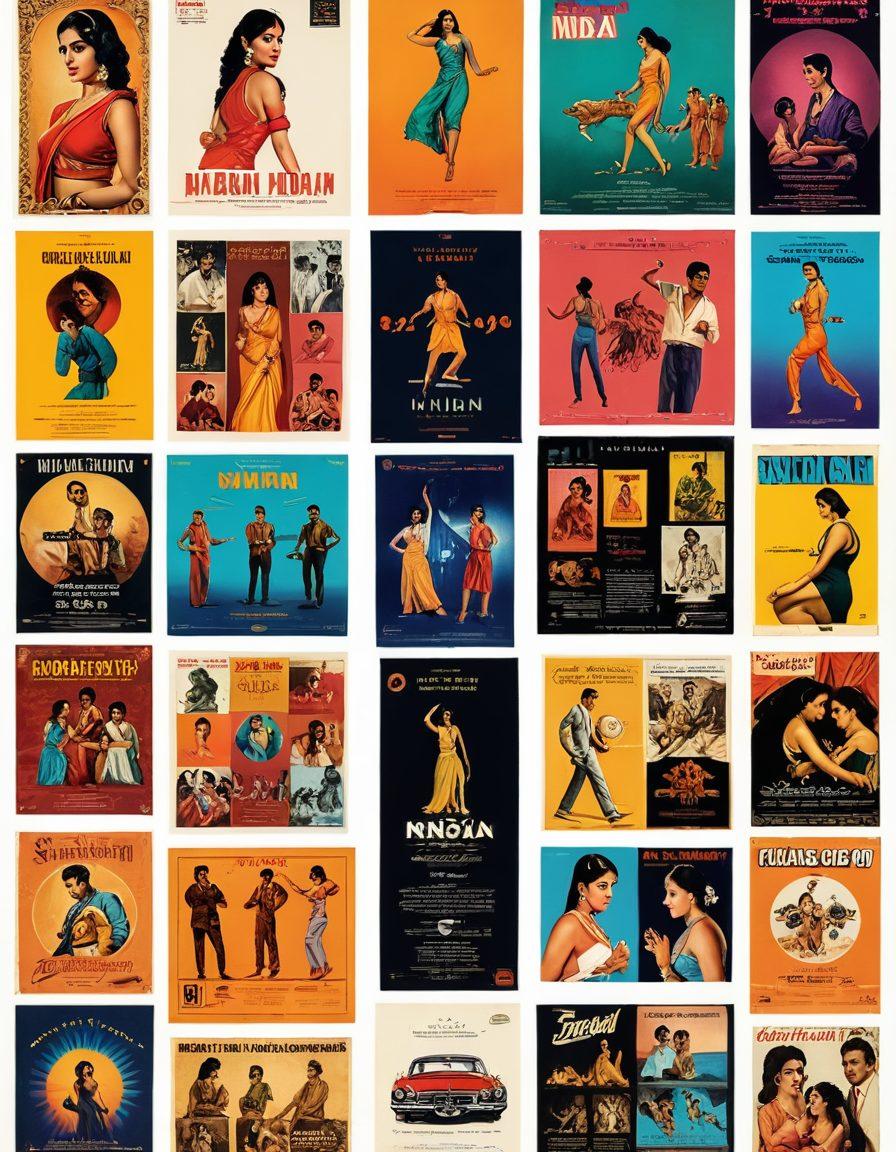 A vibrant collage showcasing the evolution of Indian adult cinema through the decades. On the left, highlight iconic classic erotic film posters with a retro look, transitioning to modern, sleek streaming platform interfaces featuring NSFW content. Include subtle Indian cultural motifs and film reels interspersed, creating a timeline effect. The background should have a soft gradient that shifts from warm nostalgic tones to vibrant modern colors. Illustrative style, semi-realistic.